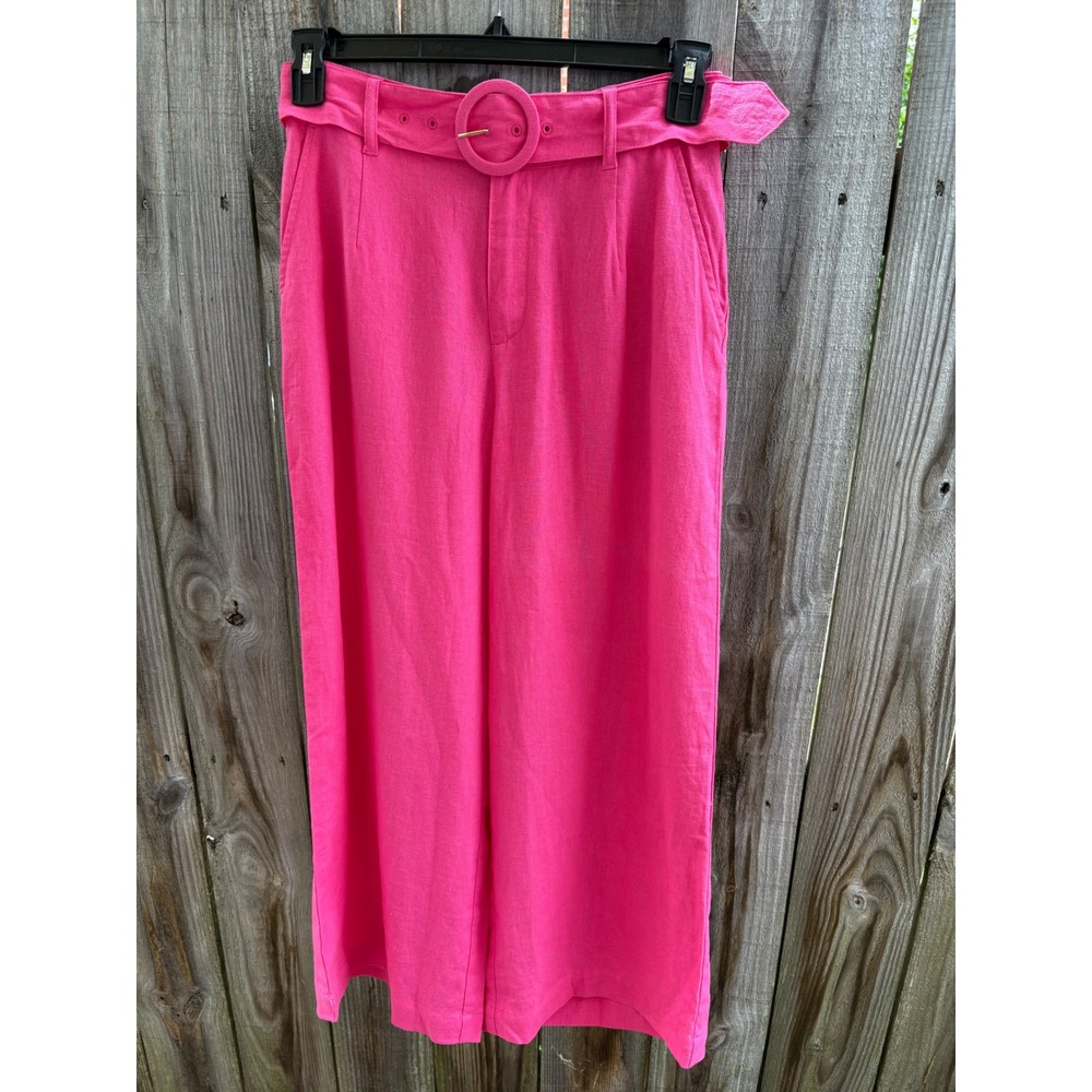G by Giuliana Pink Linen Blend Wide Leg Belted Pants Size 8 Fuchsia Trousers